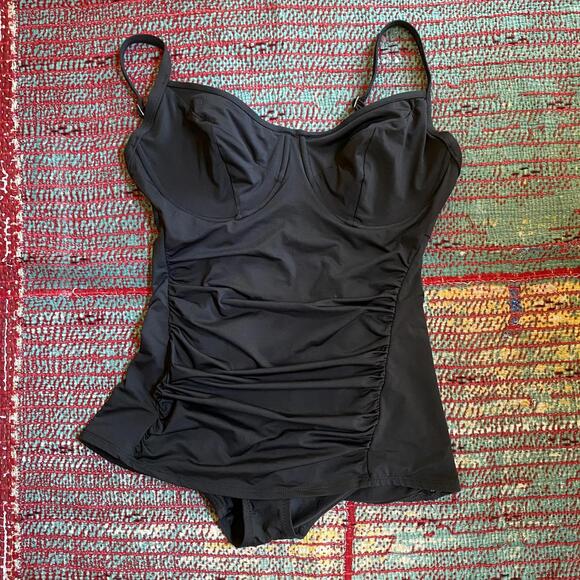 Sorella Swim Black One Piece Swimsuit Ruched Women Size 10 - 12 - Picture 4 of 8